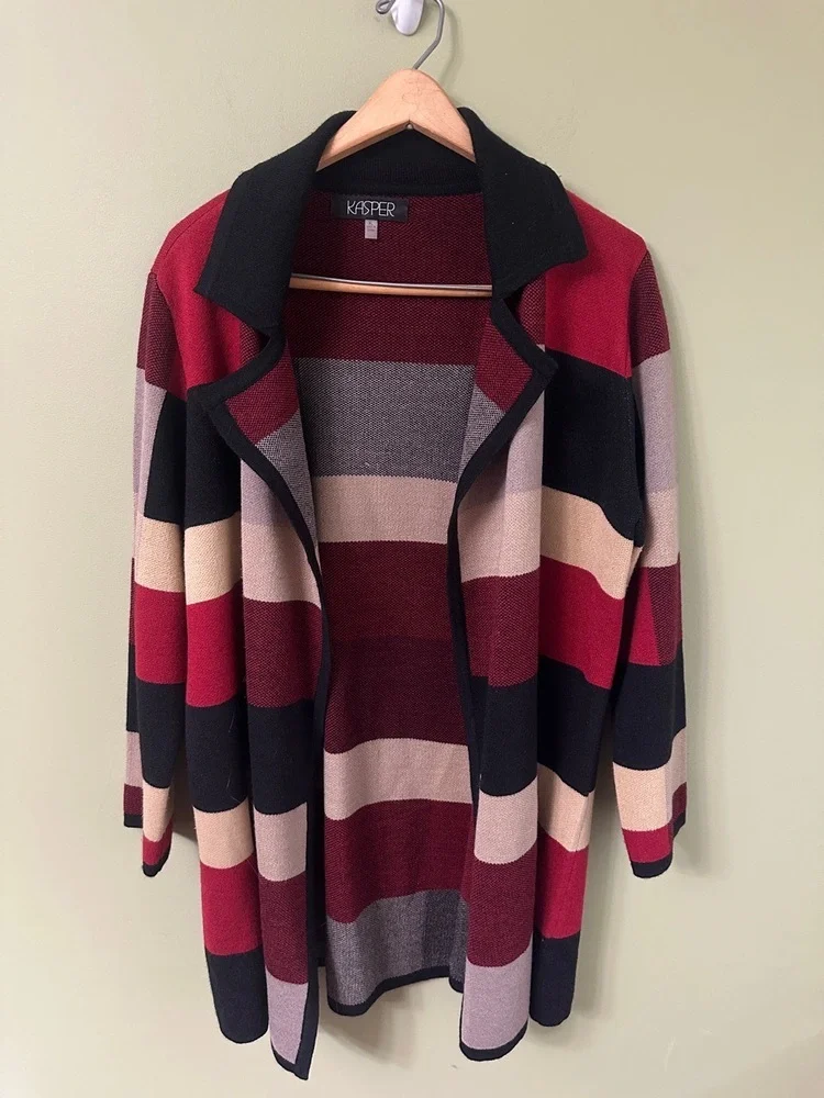 Kasper Womens Duster Size XL Cardigan Patchwork Collared Open Wool Acrylic Blend